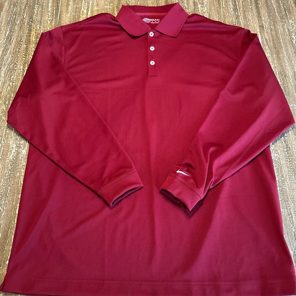 Nike Golf Fit Dry Long Sleeve Performance Polo Shirt Crimson Red Mens Size XL